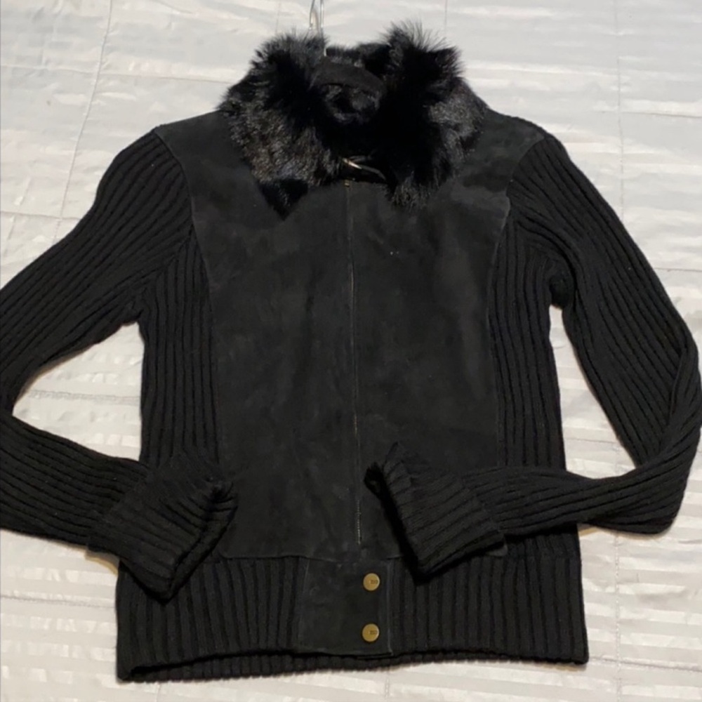 Vintage BcbgMaxAzria suede faux fur jacket